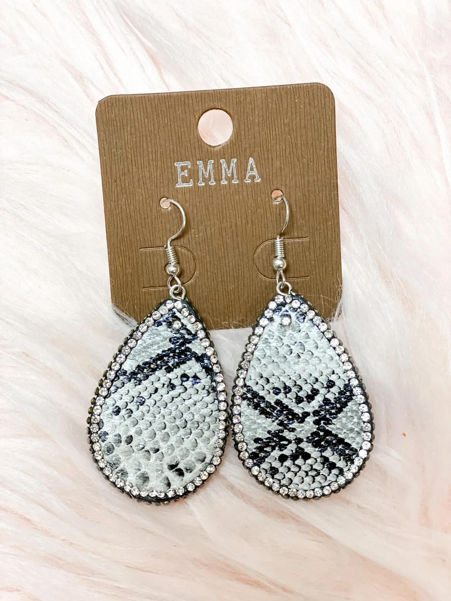 Love You More Snakeskin Earrings - Grey