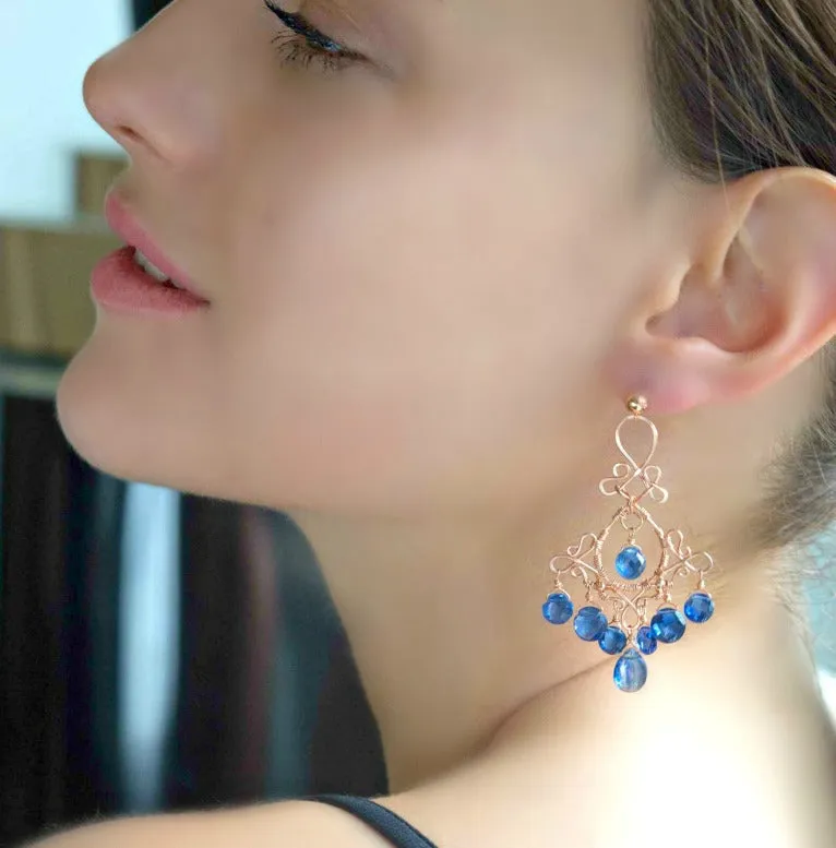 Luxury Gemstone Chandelier Rose Gold Earrings Kyanite