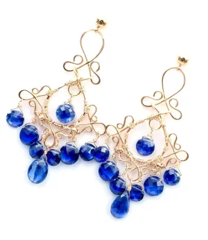 Luxury Gemstone Chandelier Rose Gold Earrings Kyanite