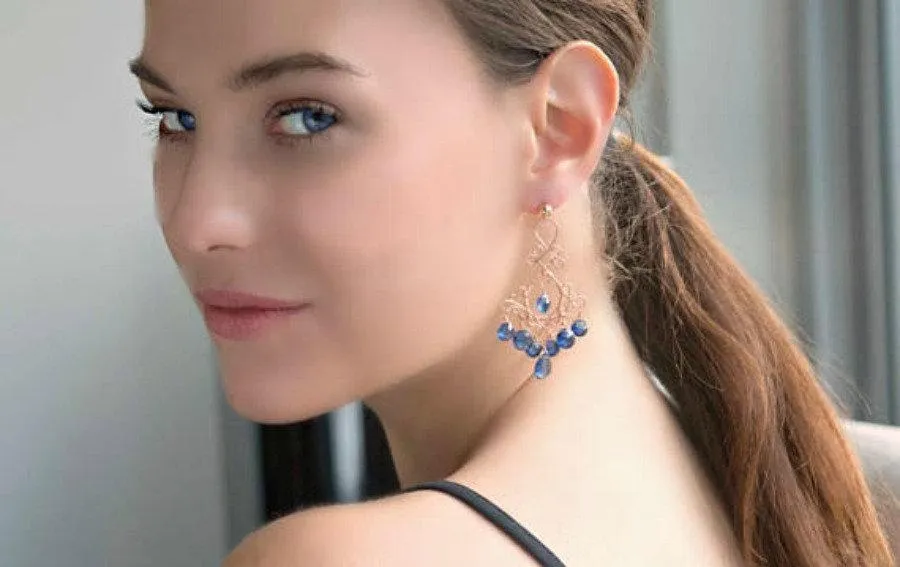 Luxury Gemstone Chandelier Rose Gold Earrings Kyanite