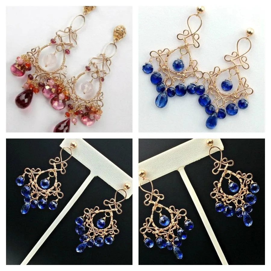 Luxury Gemstone Chandelier Rose Gold Earrings Kyanite