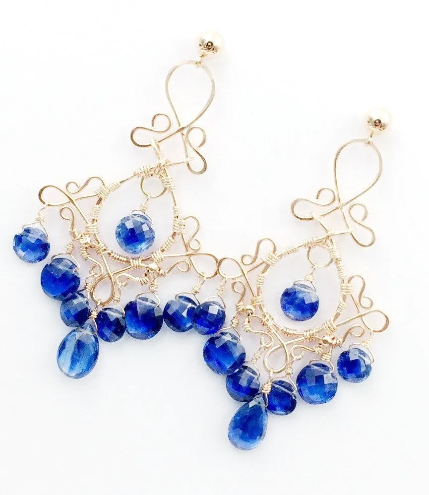 Luxury Gemstone Chandelier Rose Gold Earrings Kyanite