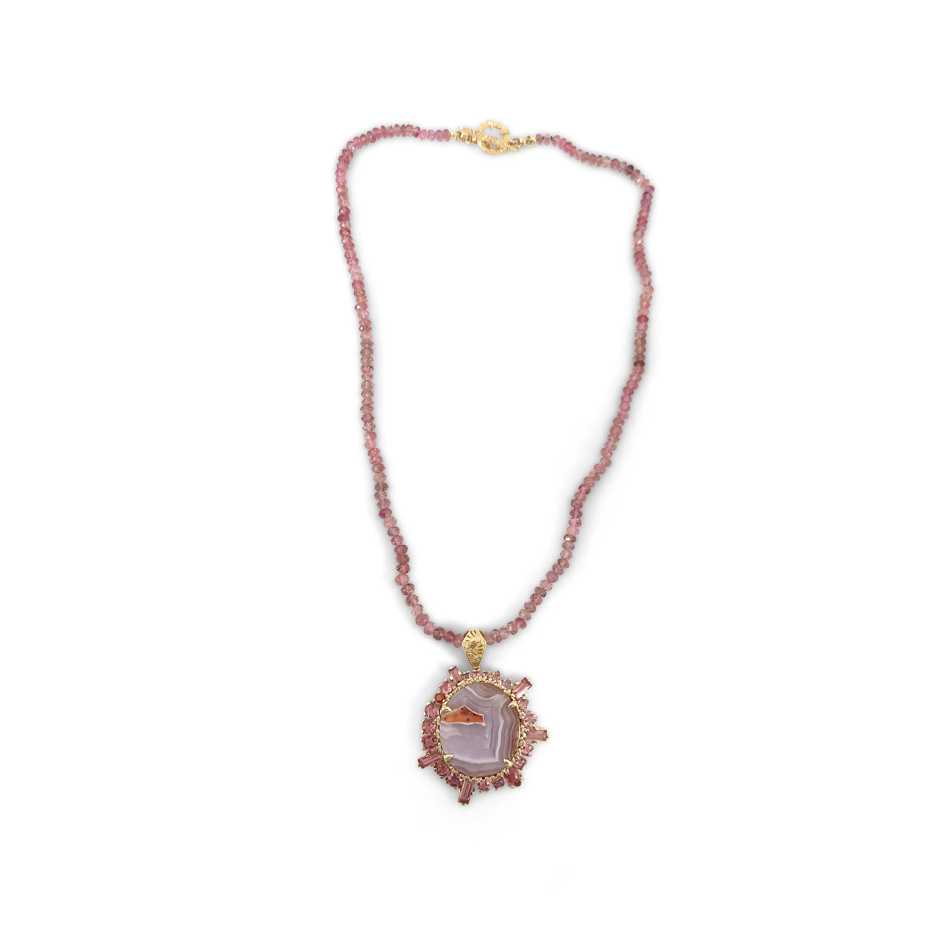 Luxury Laguna Agate Pink Tourmaline Sapphire and Tourmaline Bead Necklace in 18K Gold