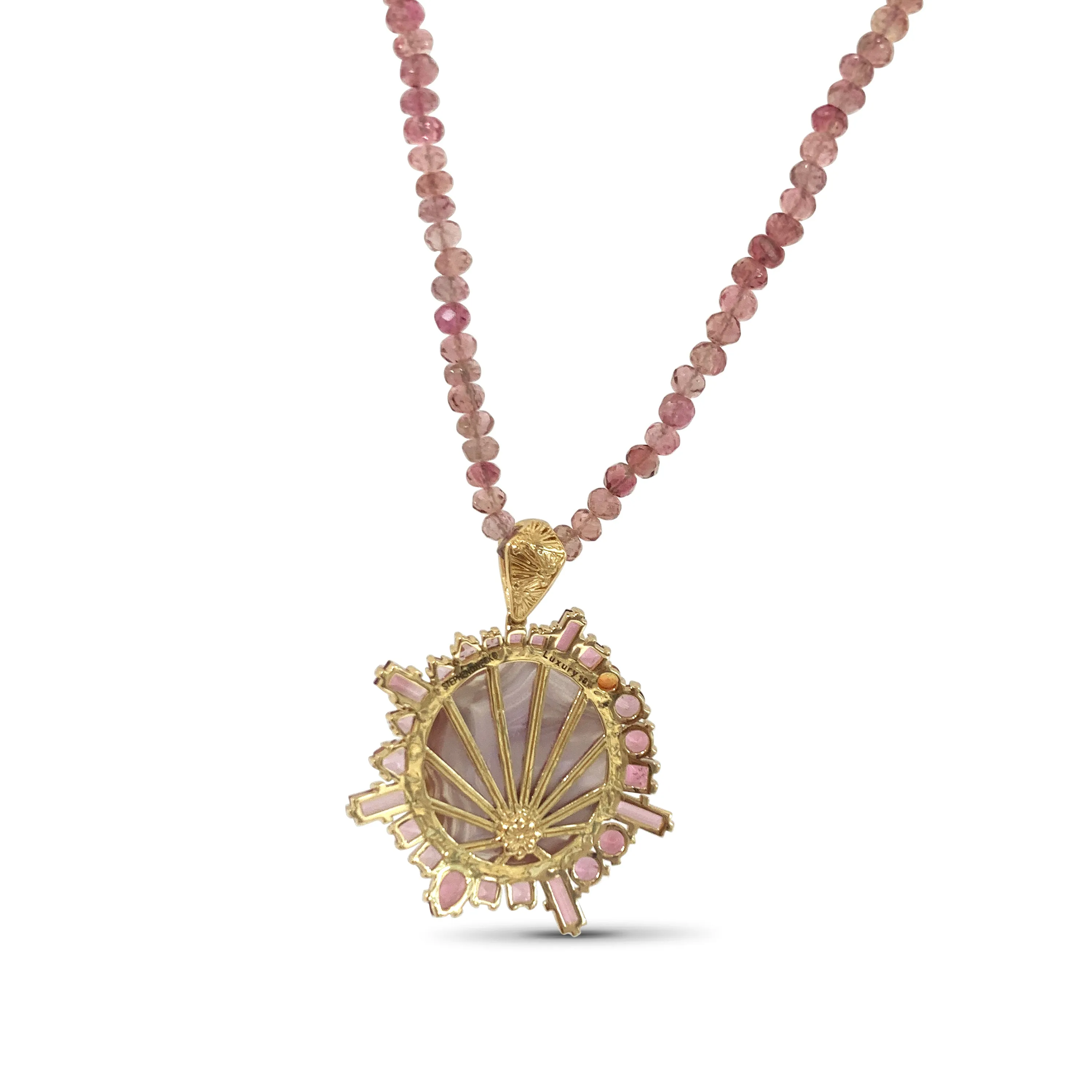 Luxury Laguna Agate Pink Tourmaline Sapphire and Tourmaline Bead Necklace in 18K Gold