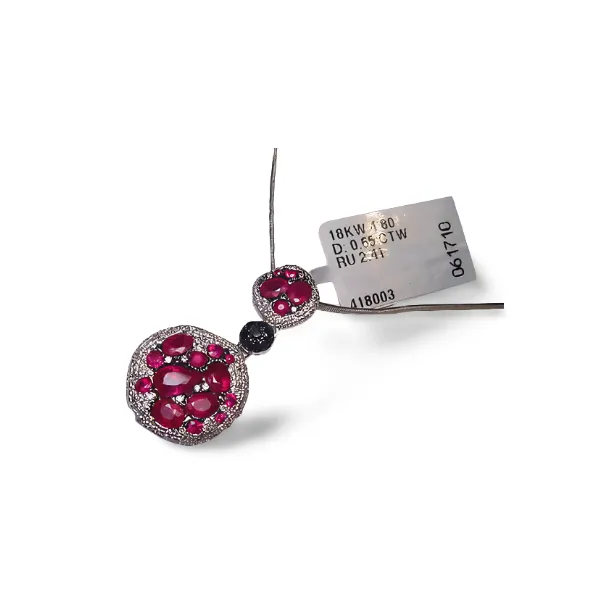 Magnificent Estate 18K White Gold Ruby Black Diamond Pendant Necklace