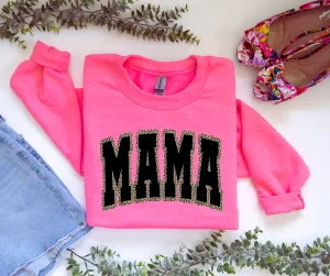 Mama Leopard Outlined Neon Pink Sweatshirt