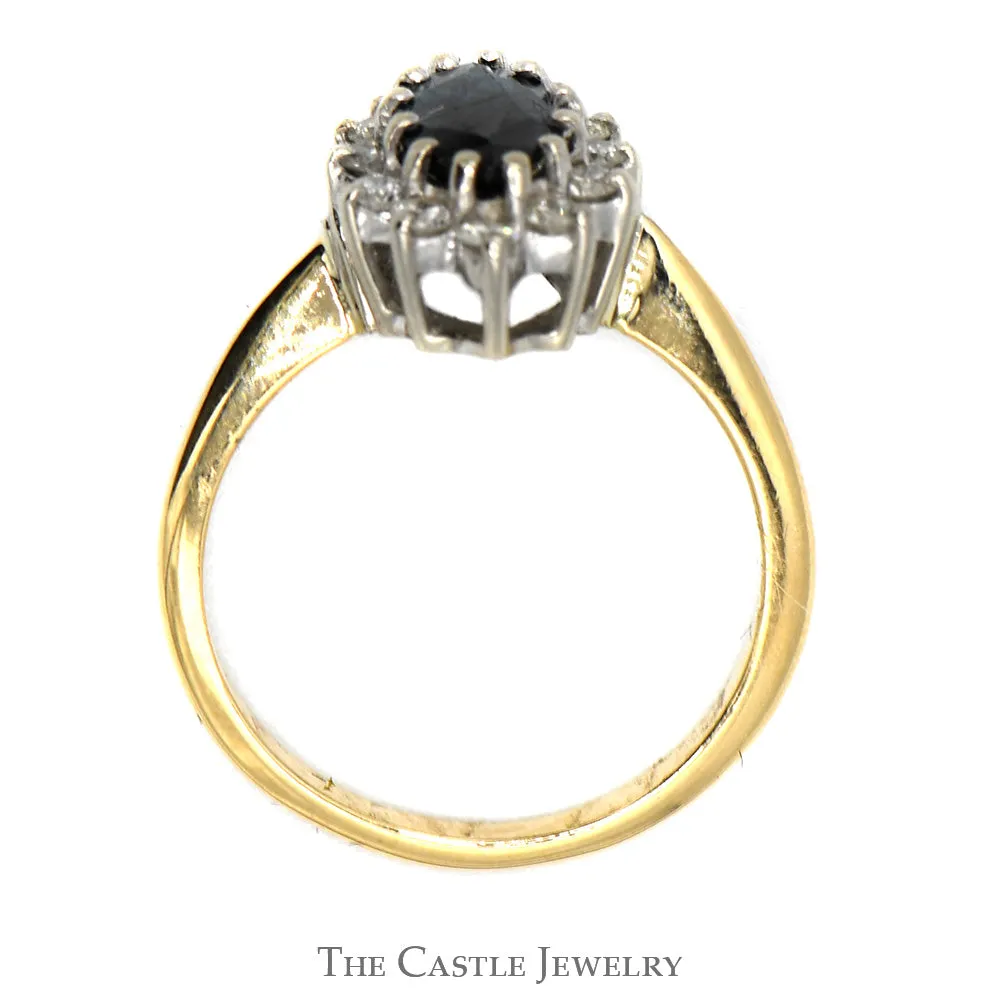 Marquise Sapphire Ring with 1/4cttw Diamond Halo in 14k Yellow Gold