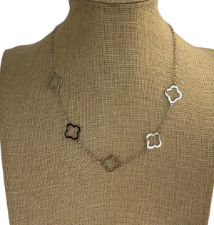 Metallic Silver Clover Design Necklace