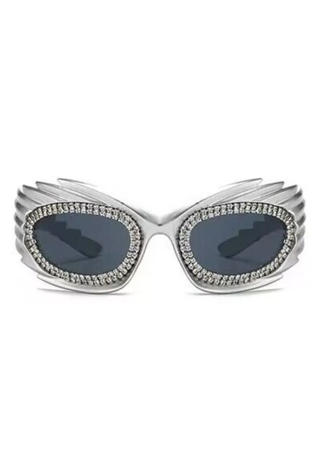 Metallic Silver Rhinestone Futuristic Glasses