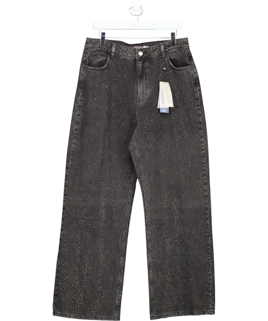 Mint Velvet Black Diamante Wide Leg Jeans UK 16