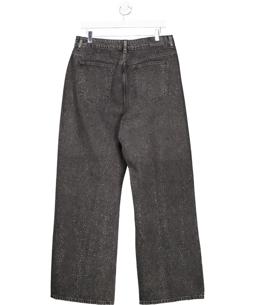Mint Velvet Black Diamante Wide Leg Jeans UK 16