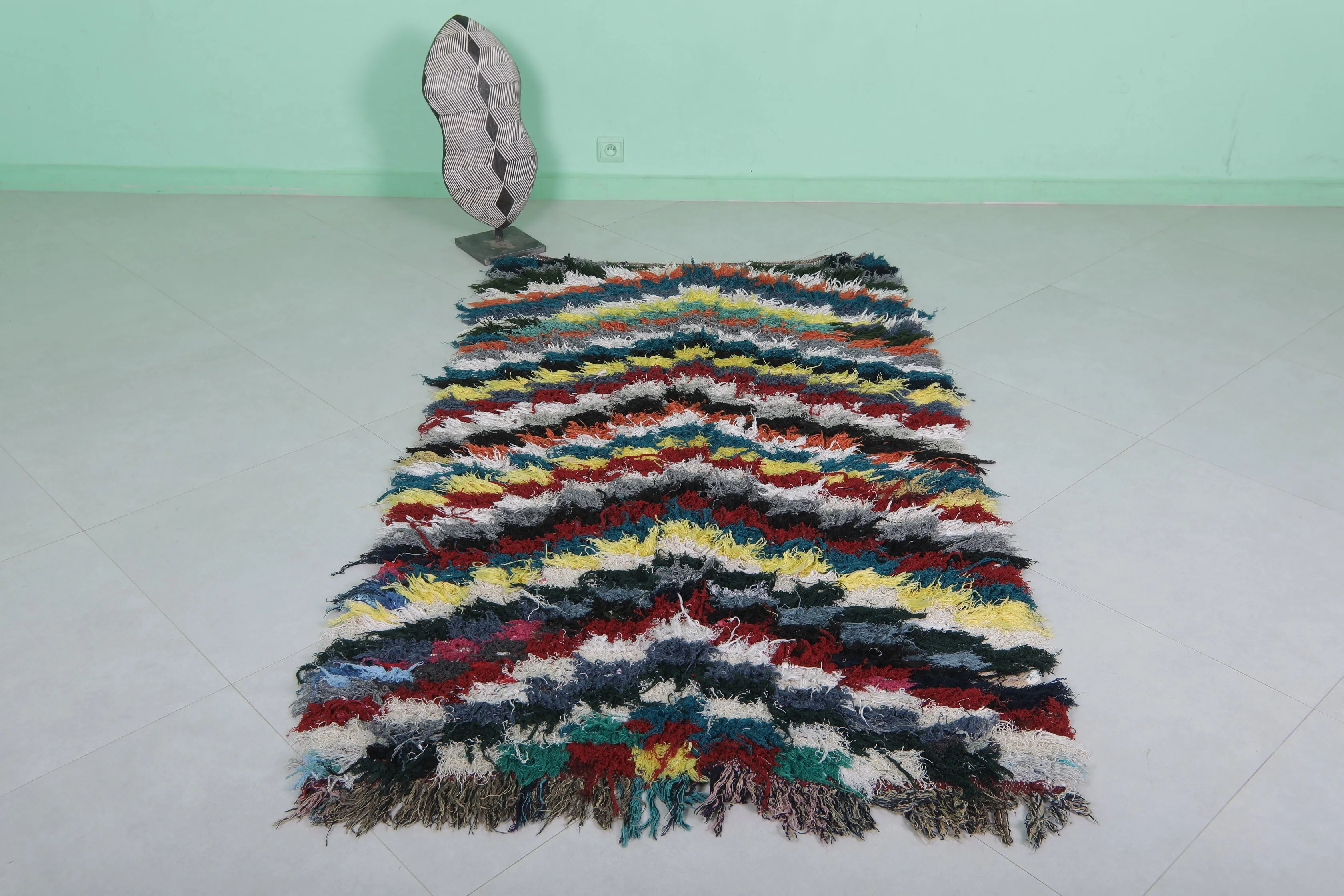 Moroccan Boucherouite Rug - 3.7x6.5 ft | Handcrafted Bohemian Decor