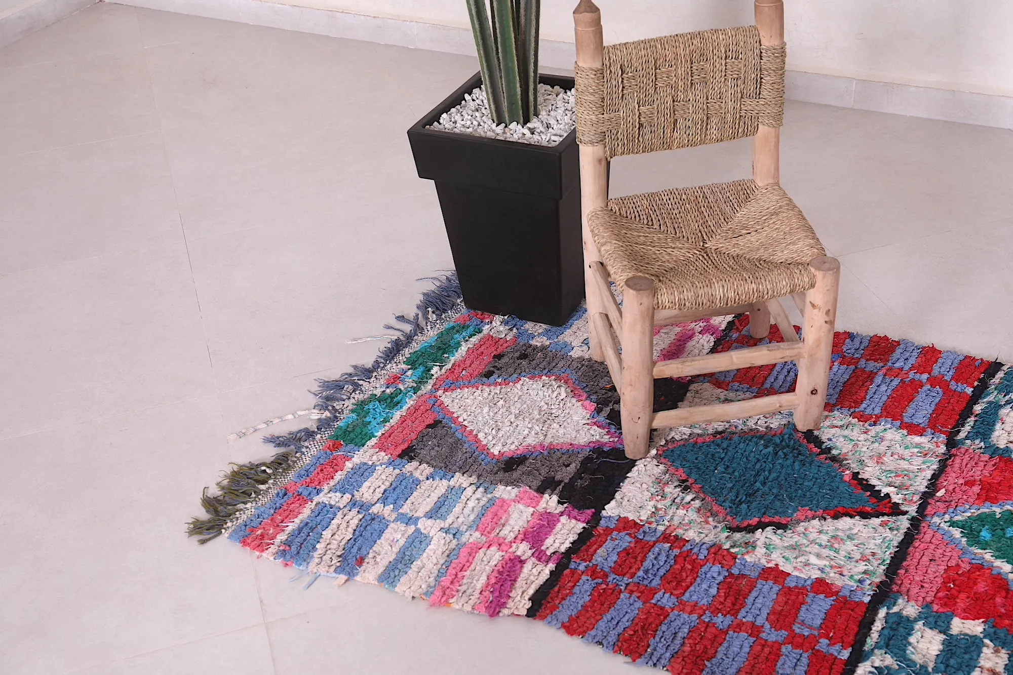 Moroccan Boucherouite Rug - Handwoven Geometric Design | 2.7 x 7.6 Ft