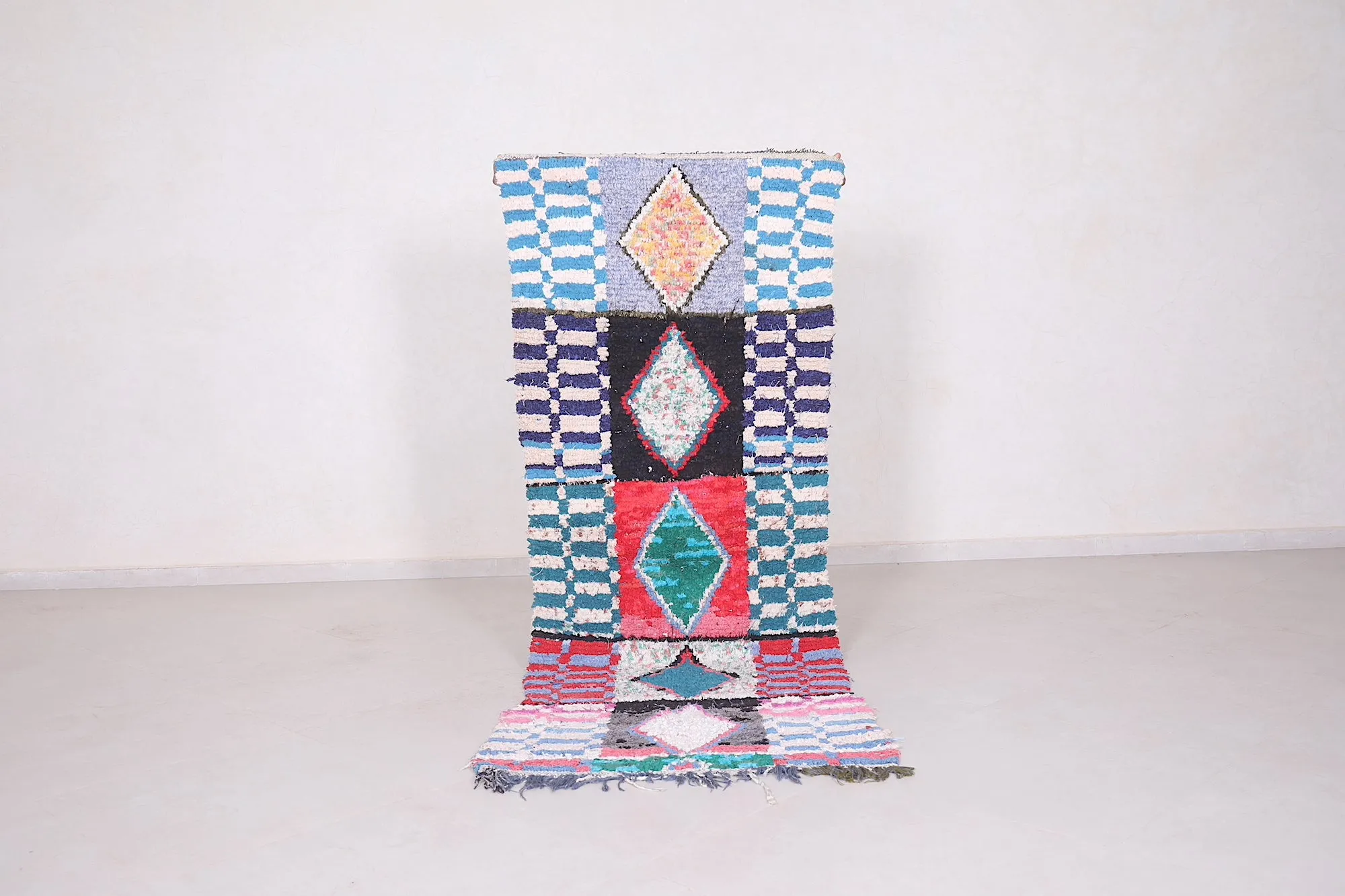 Moroccan Boucherouite Rug - Handwoven Geometric Design | 2.7 x 7.6 Ft
