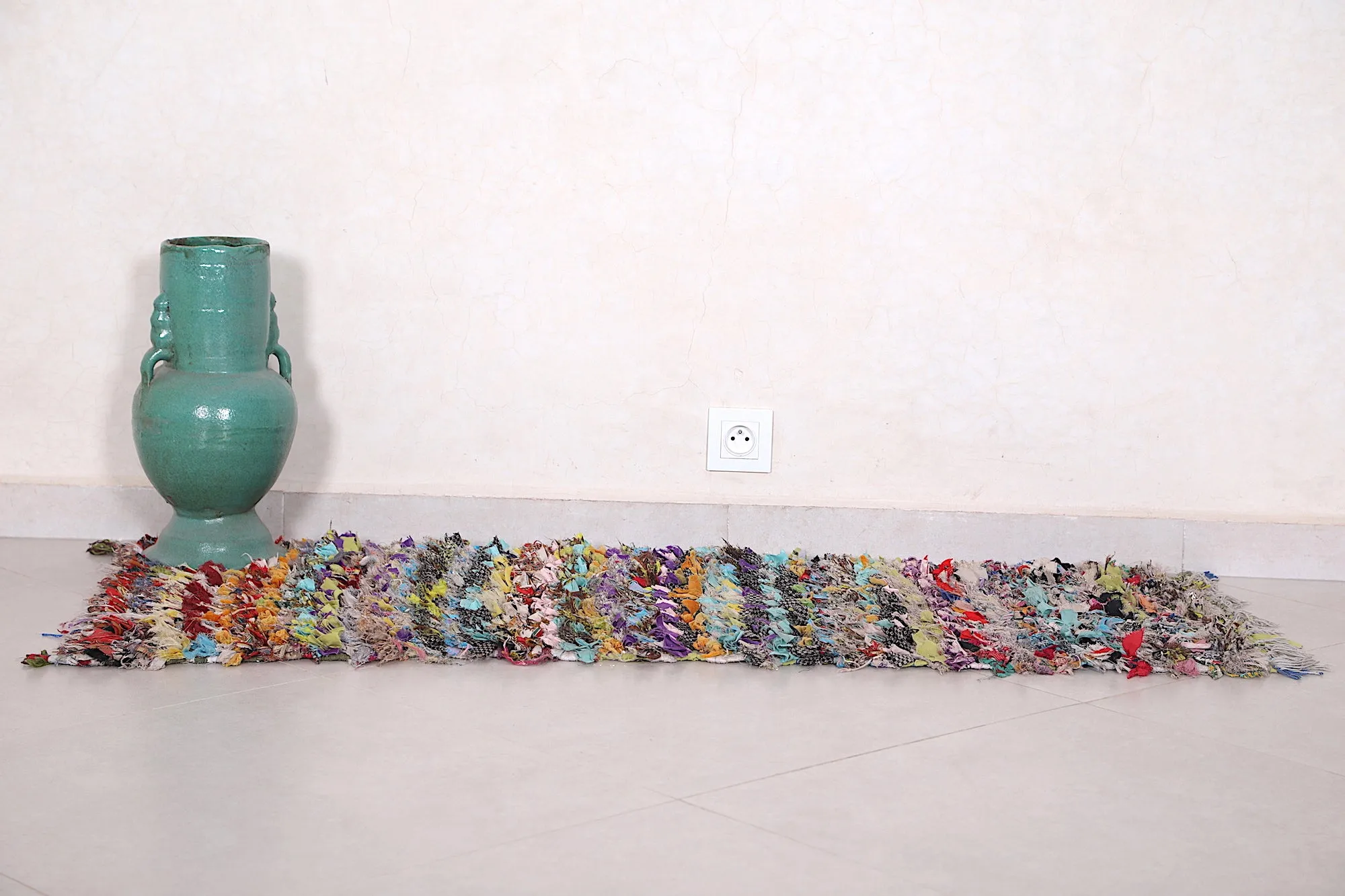 Moroccan Boucherouite Runner Rug - 1.6x4.5 ft | Handwoven Striped Design