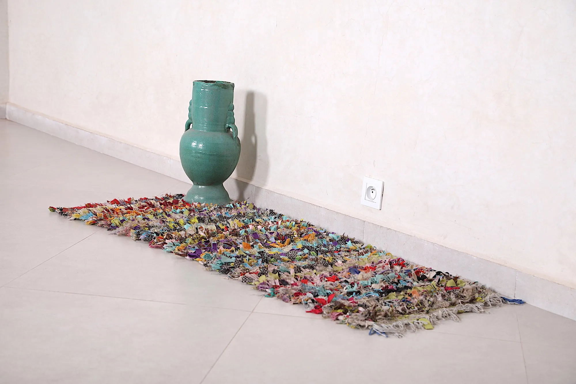 Moroccan Boucherouite Runner Rug - 1.6x4.5 ft | Handwoven Striped Design