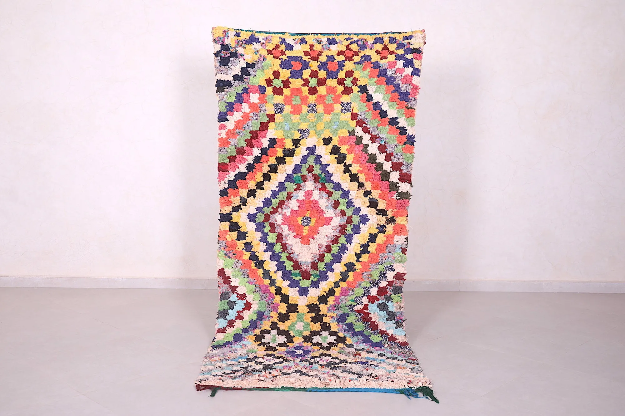 Moroccan Boucherouite Runner Rug - Vibrant Handwoven Art | 3.2 x 7.2 Ft