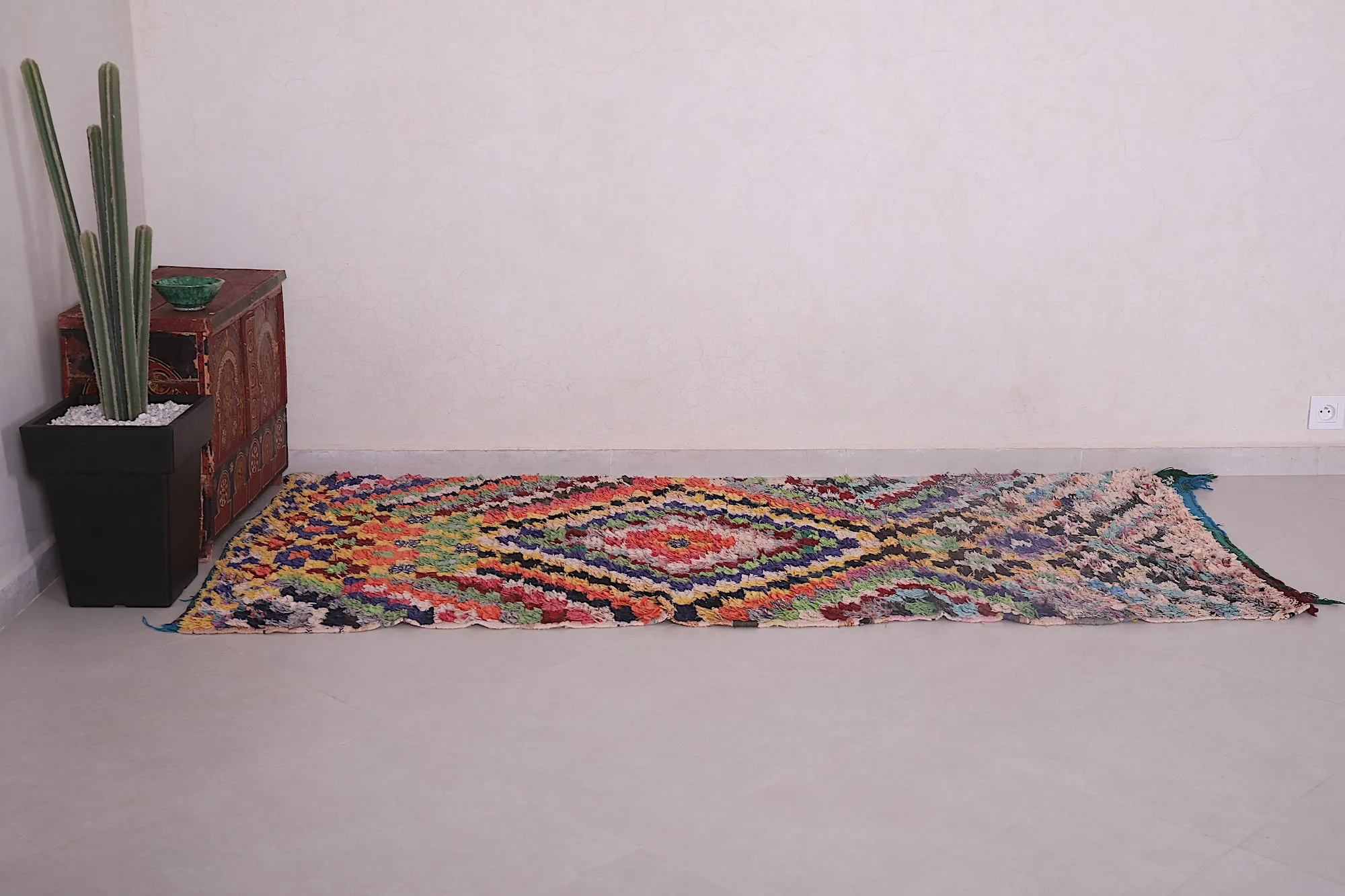 Moroccan Boucherouite Runner Rug - Vibrant Handwoven Art | 3.2 x 7.2 Ft