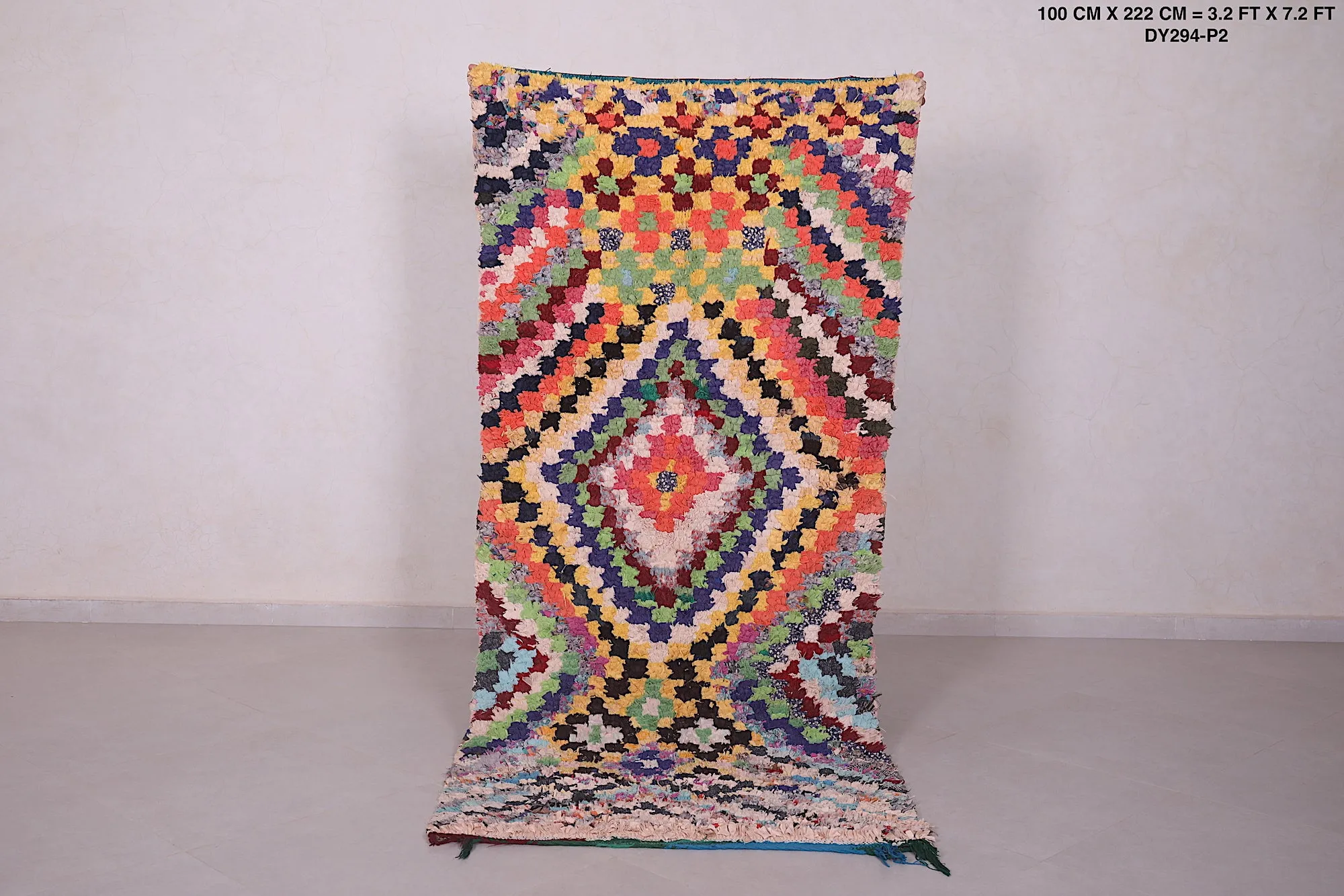 Moroccan Boucherouite Runner Rug - Vibrant Handwoven Art | 3.2 x 7.2 Ft