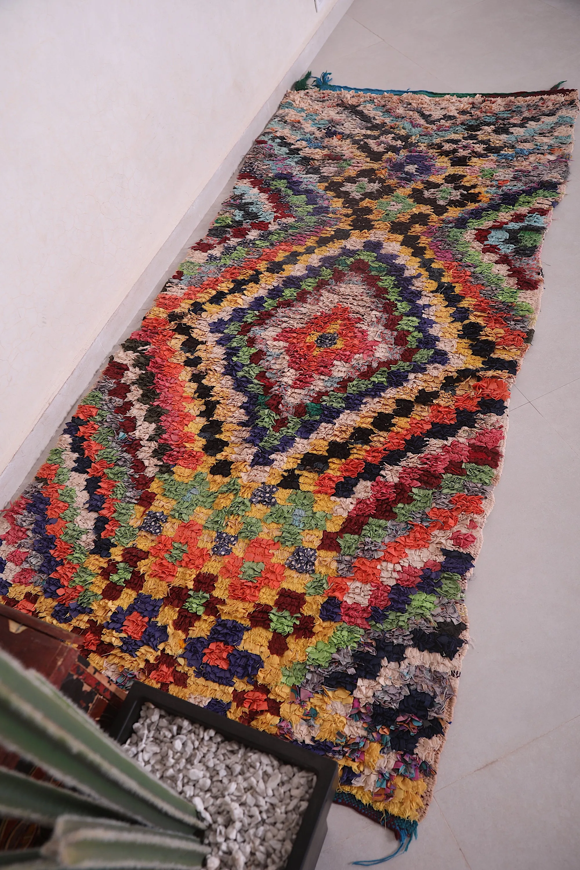 Moroccan Boucherouite Runner Rug - Vibrant Handwoven Art | 3.2 x 7.2 Ft