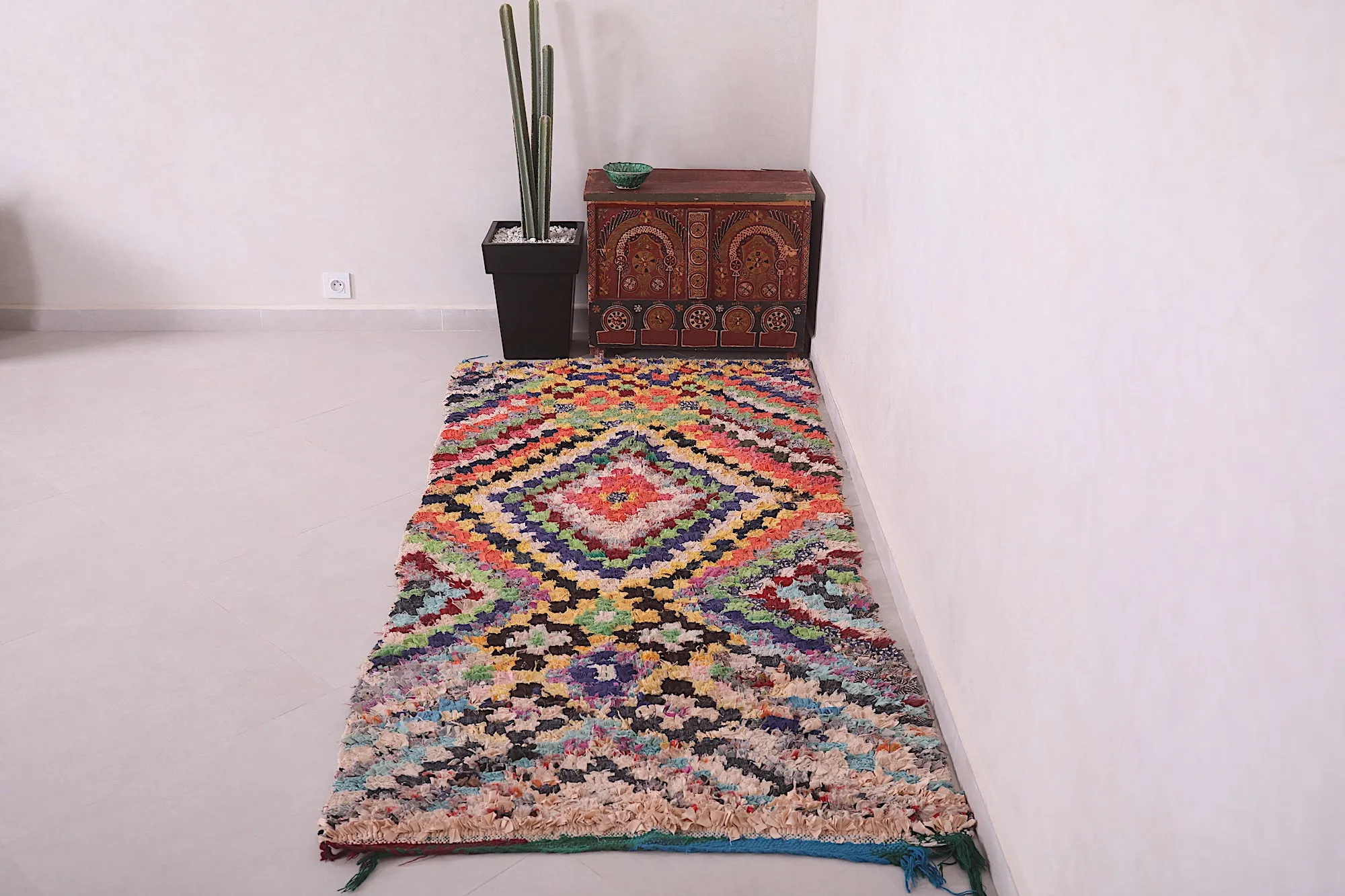 Moroccan Boucherouite Runner Rug - Vibrant Handwoven Art | 3.2 x 7.2 Ft