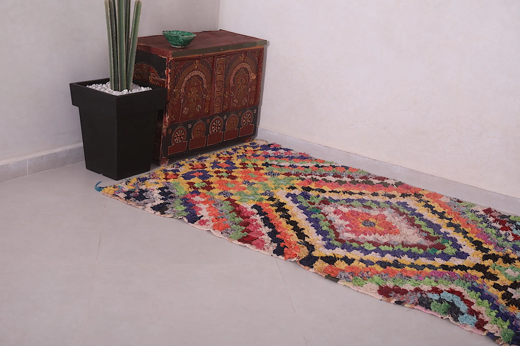 Moroccan Boucherouite Runner Rug - Vibrant Handwoven Art | 3.2 x 7.2 Ft
