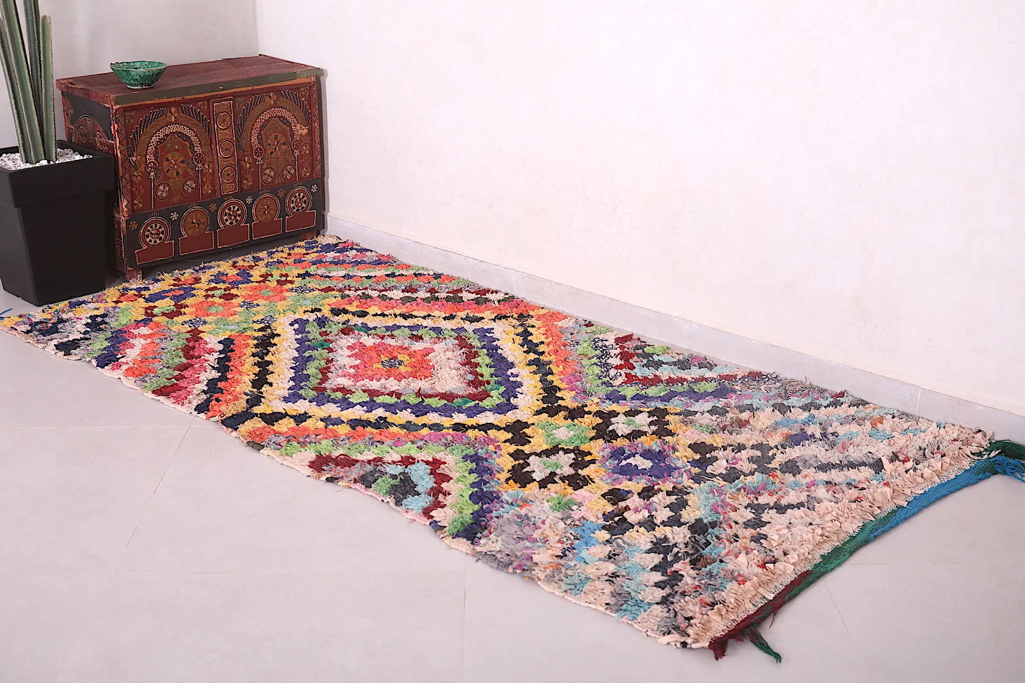 Moroccan Boucherouite Runner Rug - Vibrant Handwoven Art | 3.2 x 7.2 Ft