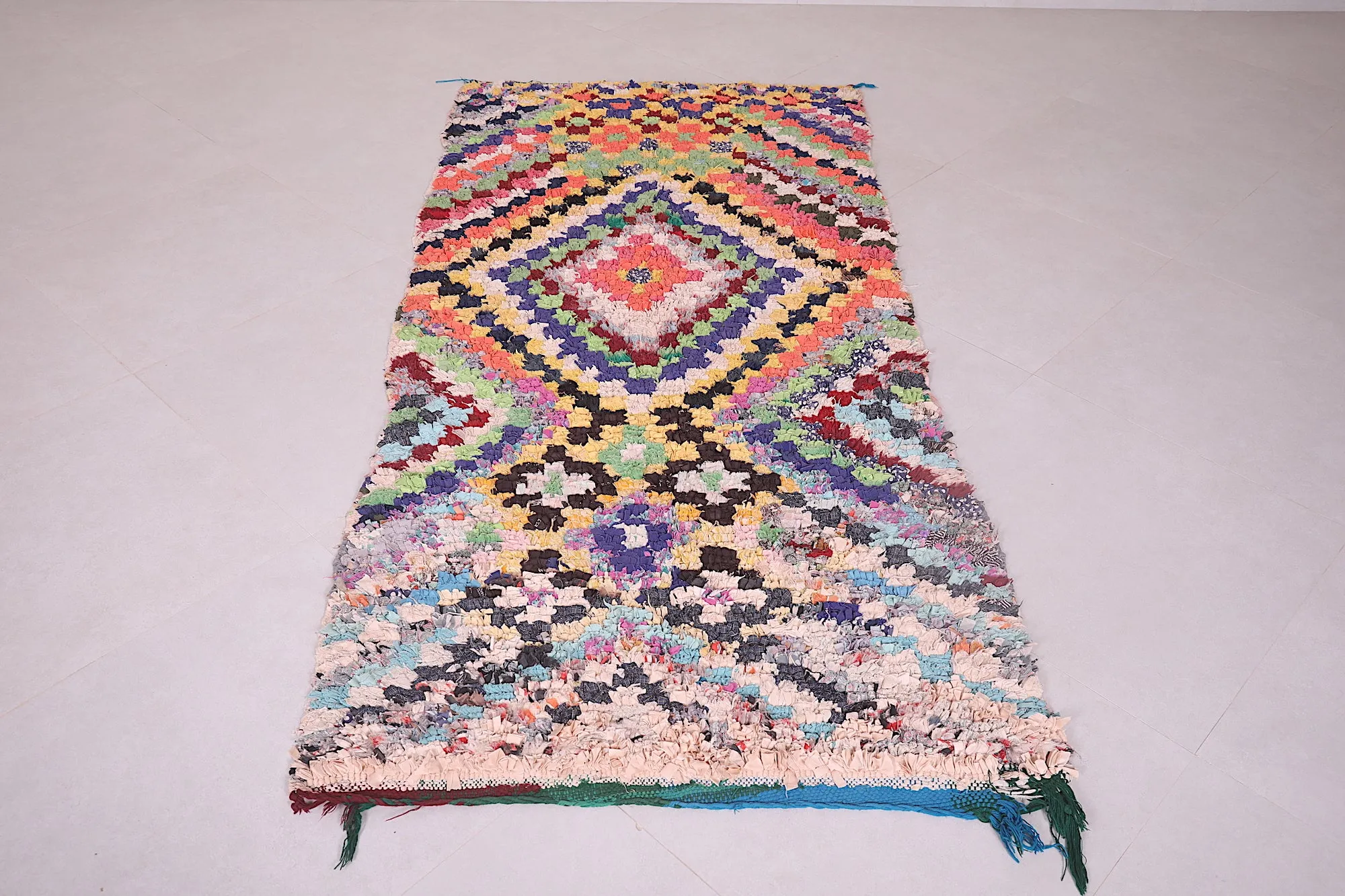 Moroccan Boucherouite Runner Rug - Vibrant Handwoven Art | 3.2 x 7.2 Ft