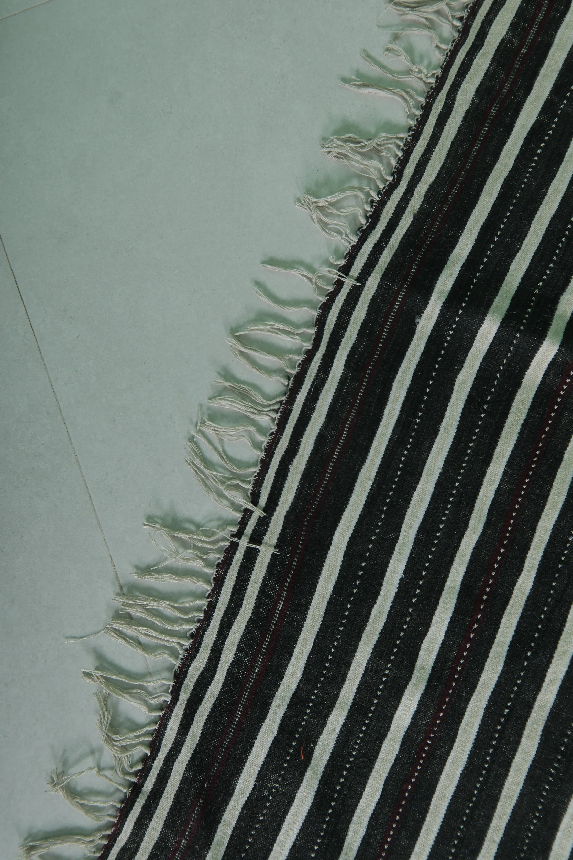 Moroccan Handwoven Kilim Rug - Black and White Striped Design - 3.5x4.8 ft
