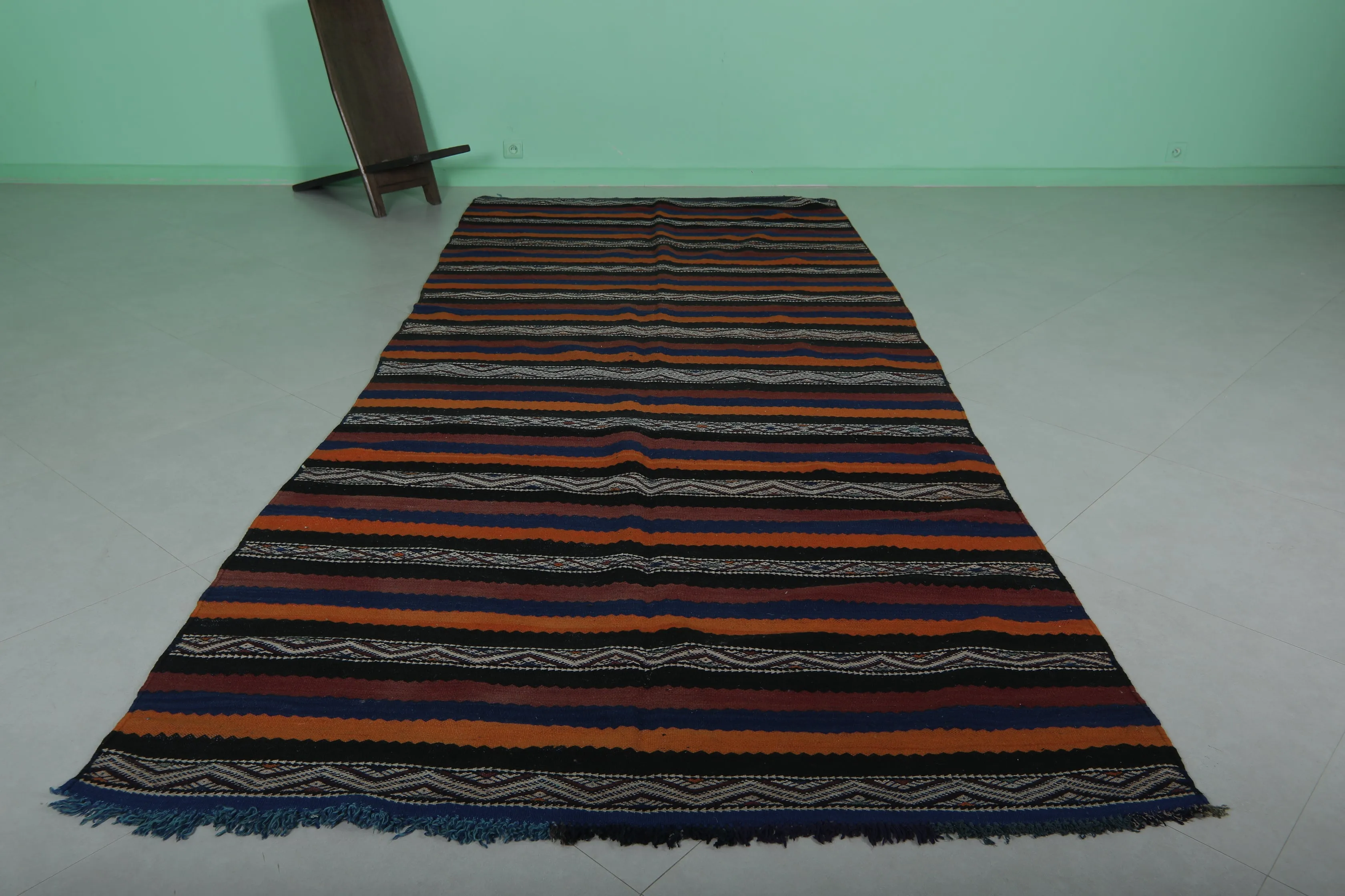 Moroccan Rug 5.1 FT x 12 FT - Bold Stripes & Geometric Design