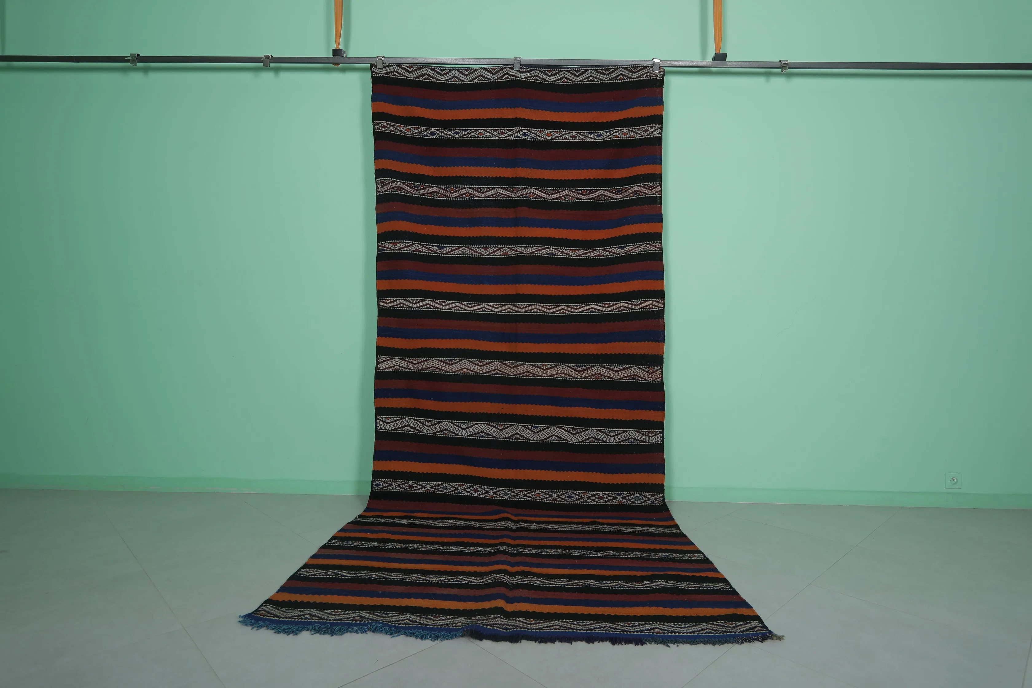 Moroccan Rug 5.1 FT x 12 FT - Bold Stripes & Geometric Design