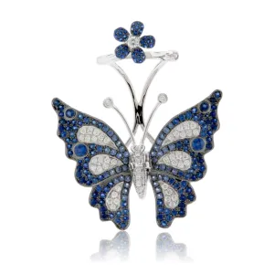 Moving Blue Sapphire Butterfly Two Knuckle Ring