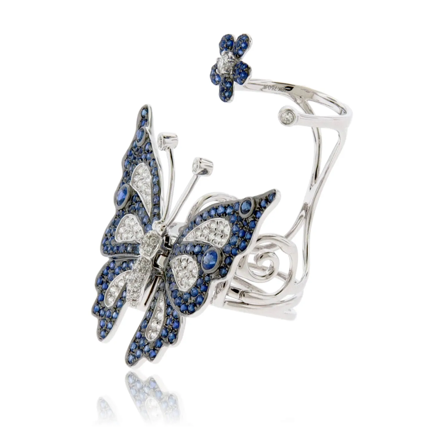 Moving Blue Sapphire Butterfly Two Knuckle Ring