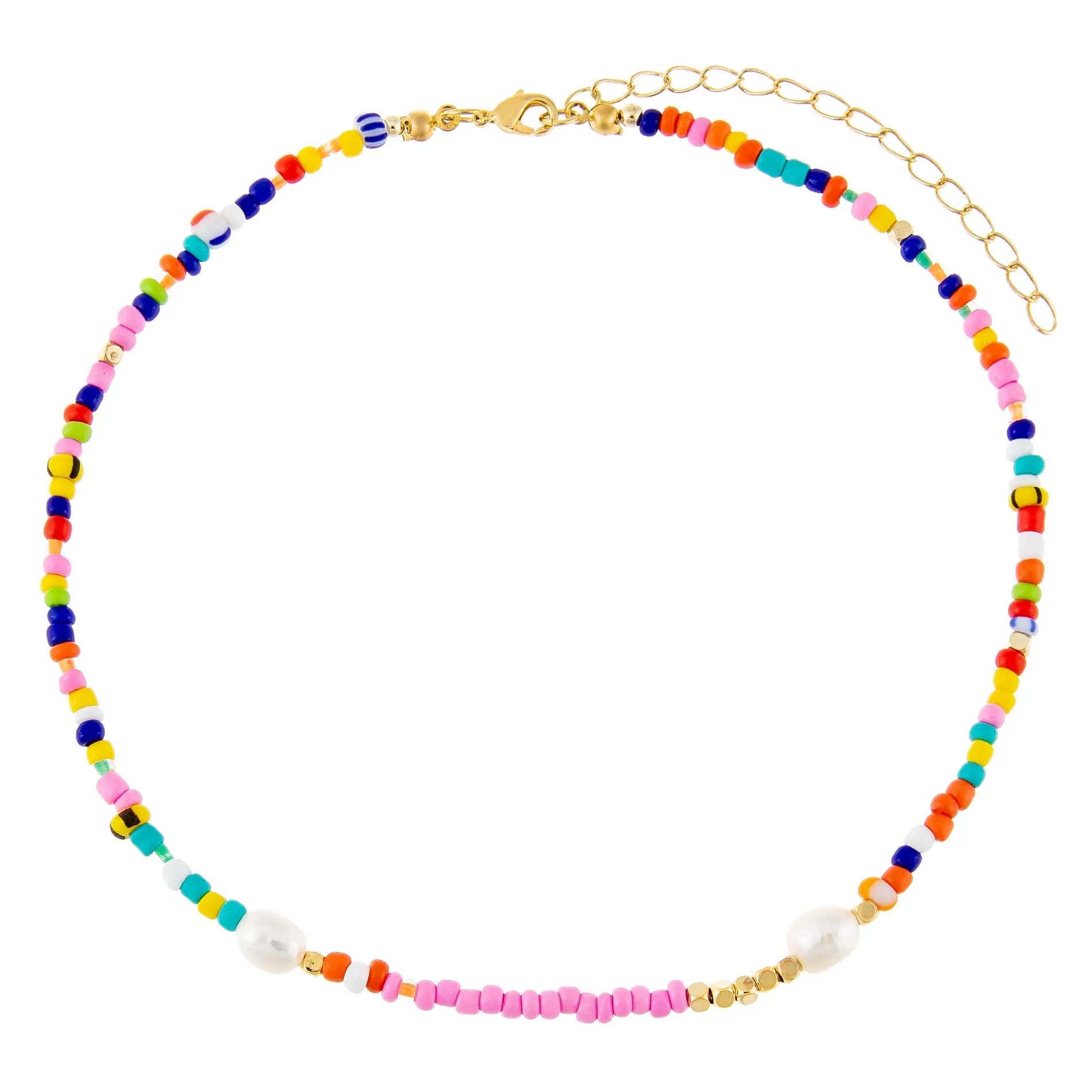 Multi Color Beaded X Pearl Choker
