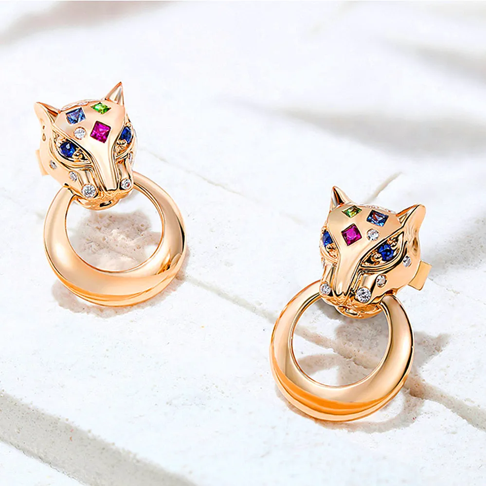 Multi-Gems and Diamond Panther Stud Earrings