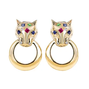 Multi-Gems and Diamond Panther Stud Earrings