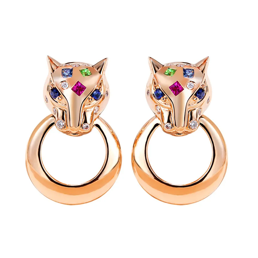 Multi-Gems and Diamond Panther Stud Earrings