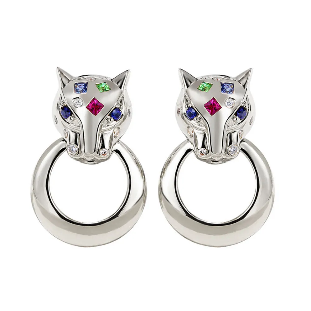 Multi-Gems and Diamond Panther Stud Earrings