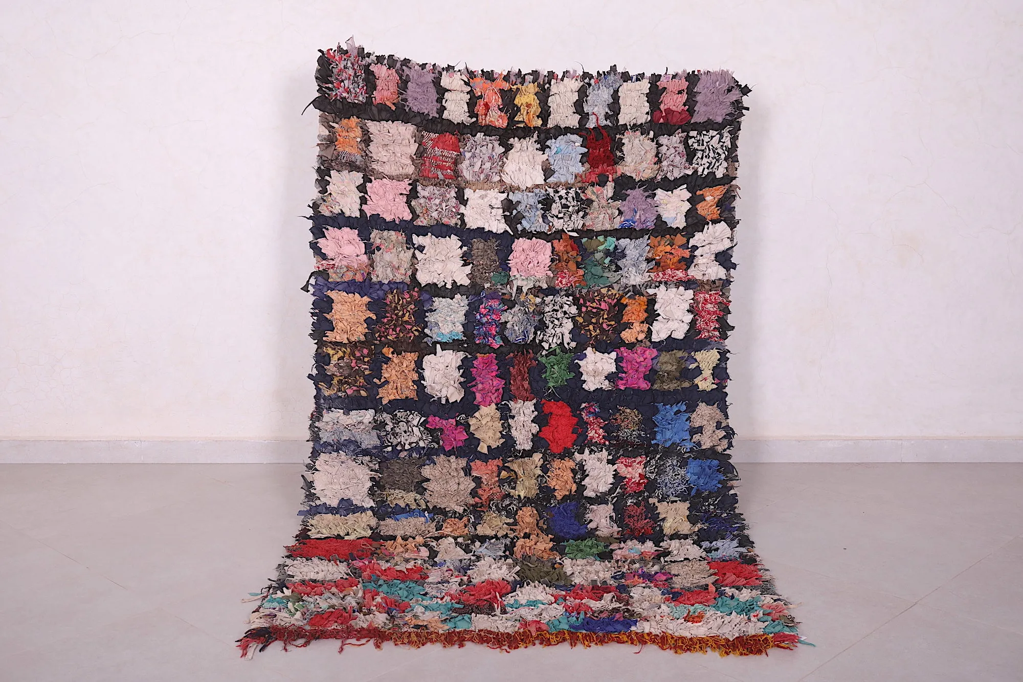 Multicolored Moroccan Boucherouite Rug - 3.7x6.1 ft | Handwoven Eco-Friendly