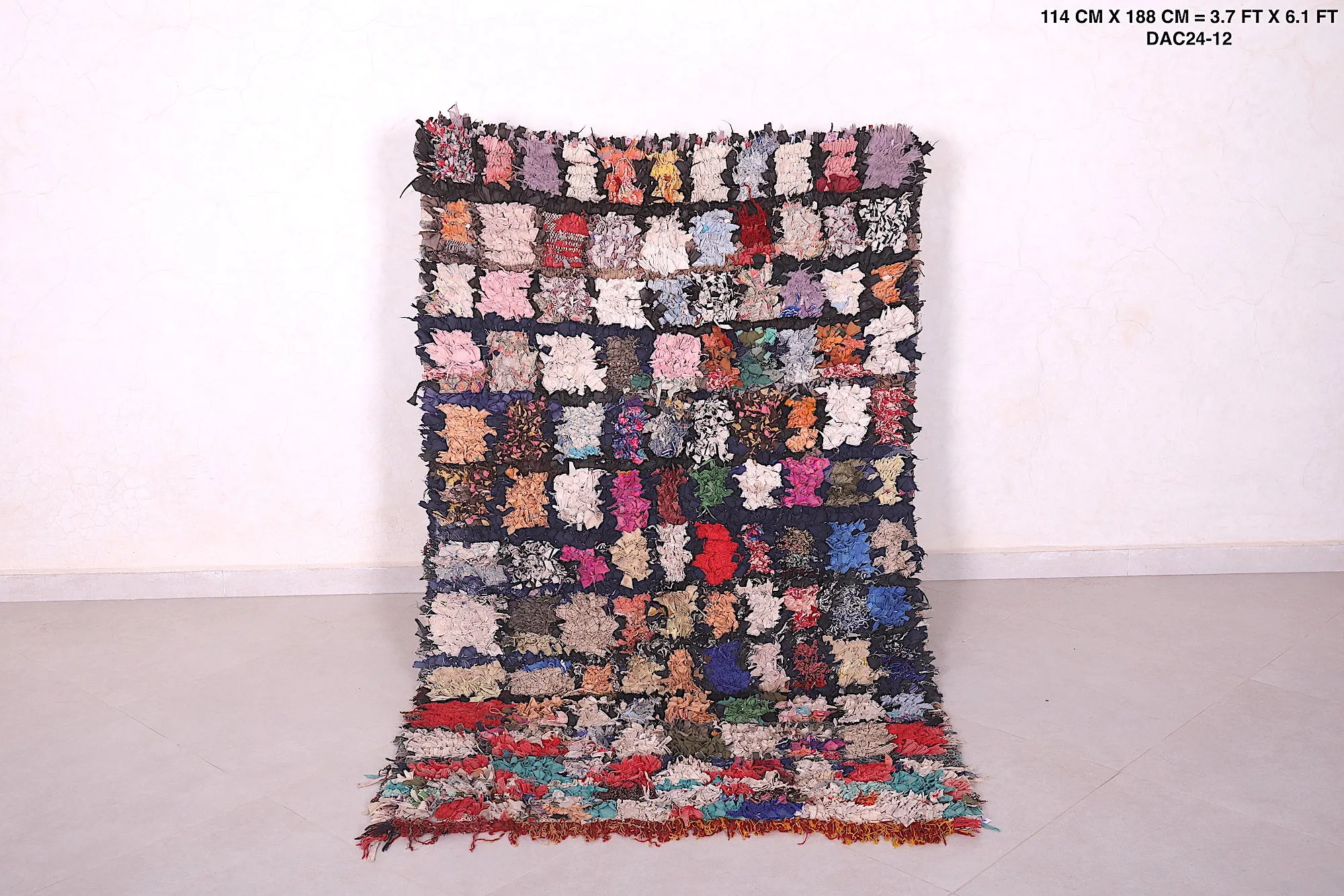 Multicolored Moroccan Boucherouite Rug - 3.7x6.1 ft | Handwoven Eco-Friendly