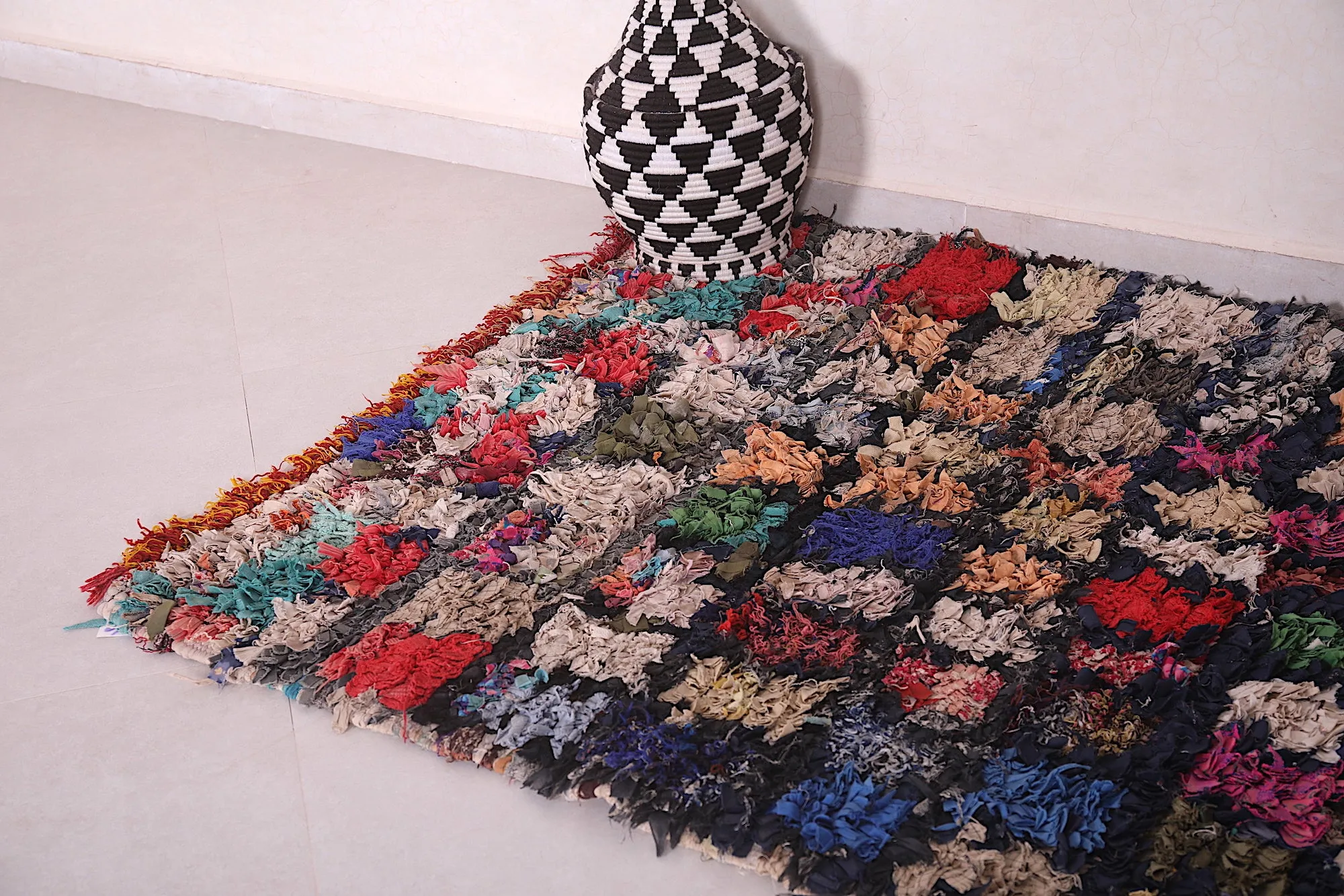 Multicolored Moroccan Boucherouite Rug - 3.7x6.1 ft | Handwoven Eco-Friendly