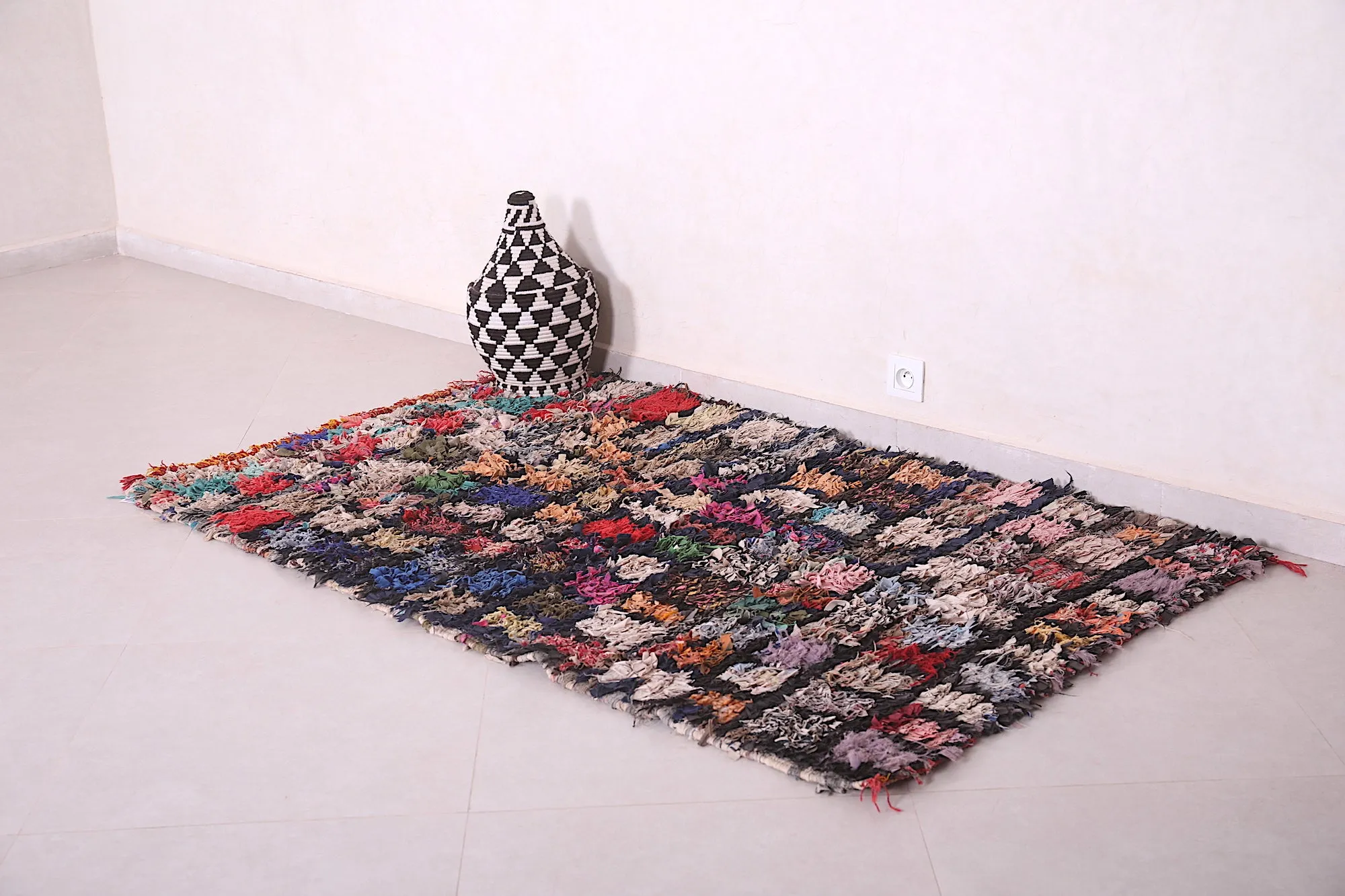 Multicolored Moroccan Boucherouite Rug - 3.7x6.1 ft | Handwoven Eco-Friendly