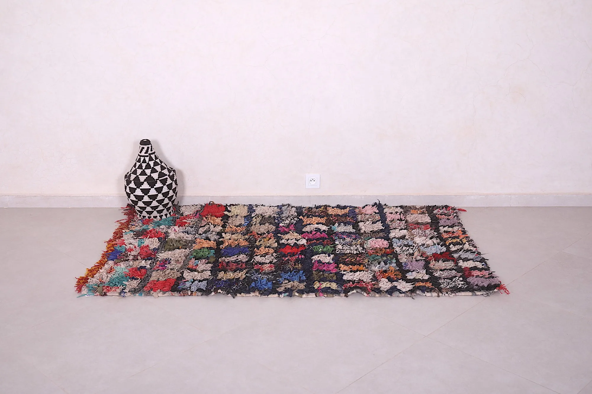 Multicolored Moroccan Boucherouite Rug - 3.7x6.1 ft | Handwoven Eco-Friendly