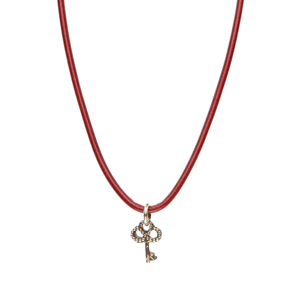 Necklace Leather Smooth - Crimson, S (16-18inch/41-46cm)