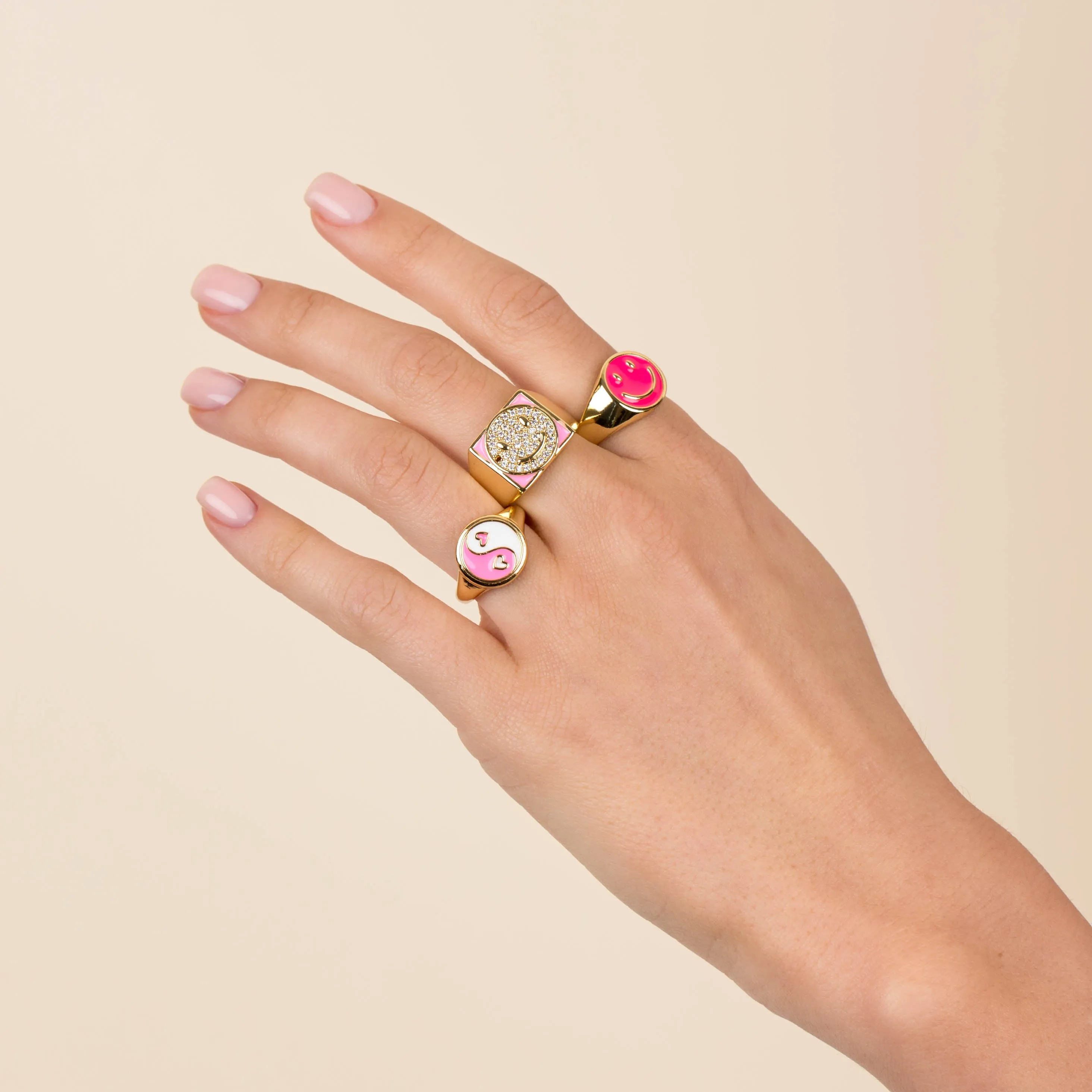Neon Enamel Smiley Face Adjustable Ring