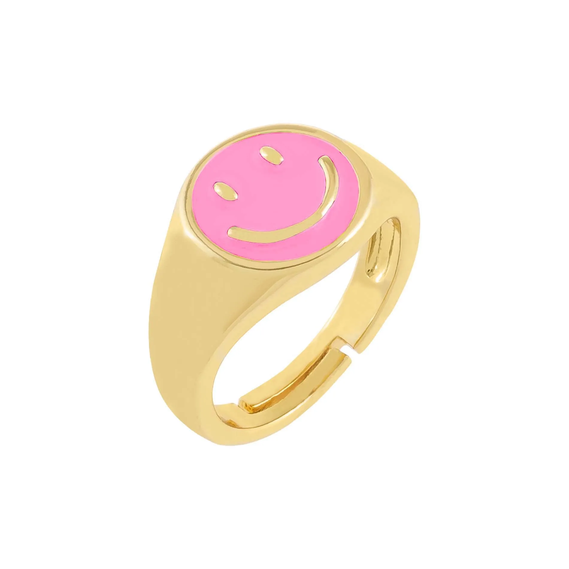Neon Enamel Smiley Face Adjustable Ring