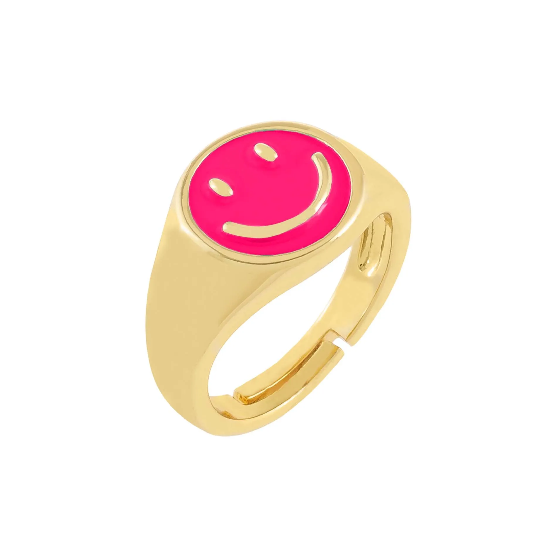 Neon Enamel Smiley Face Adjustable Ring