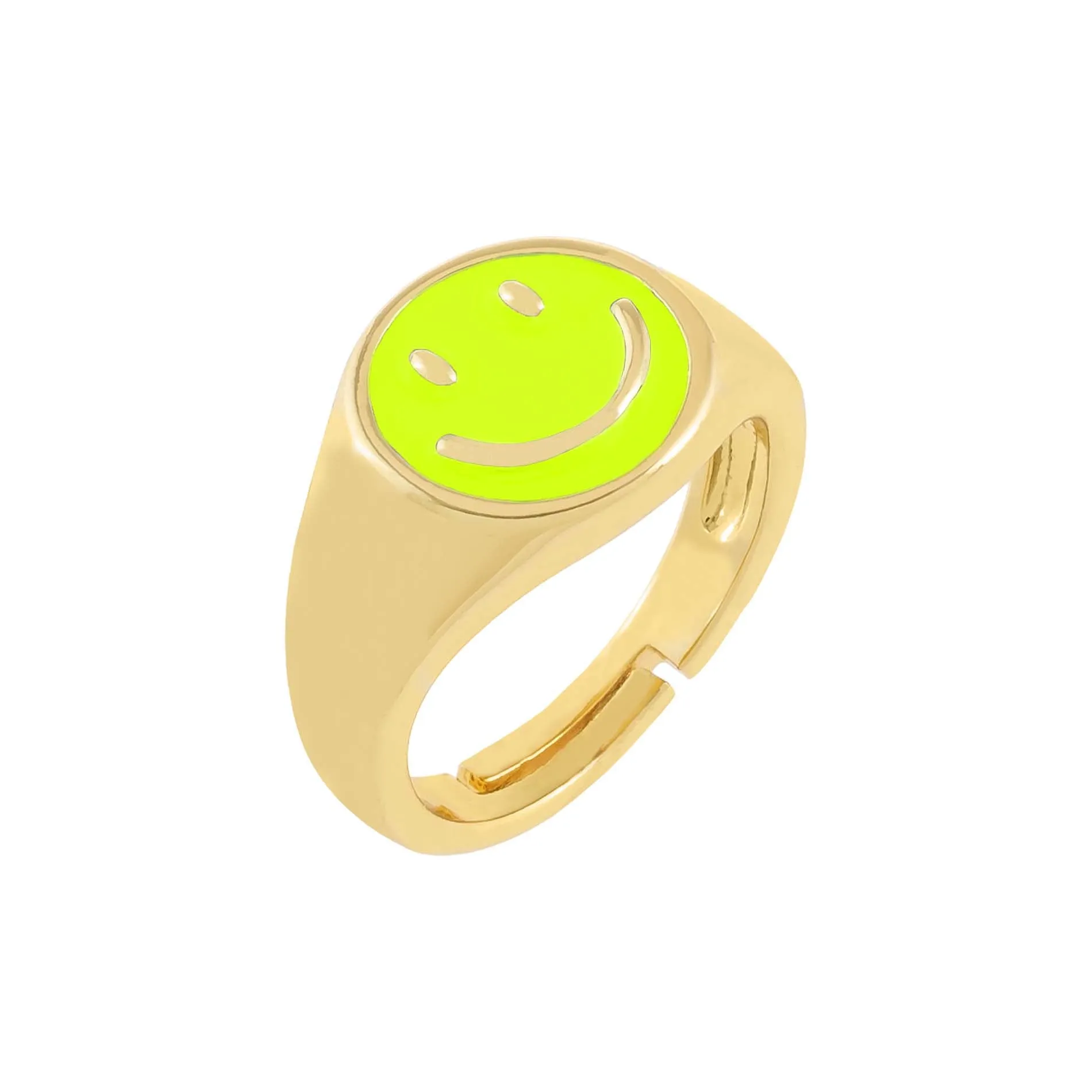 Neon Enamel Smiley Face Adjustable Ring
