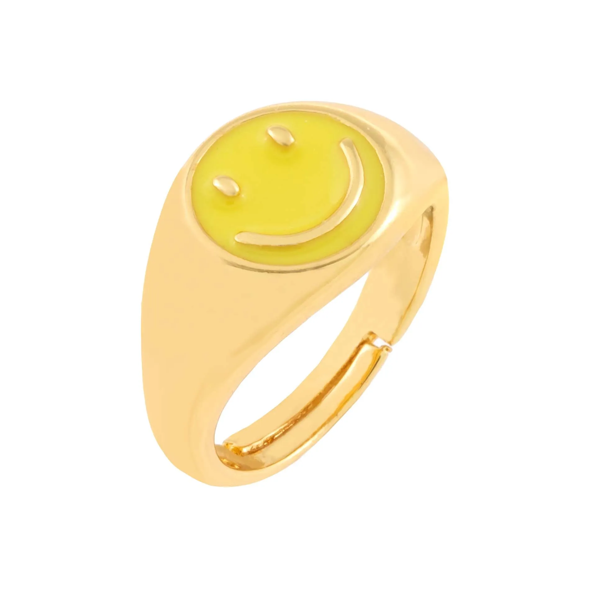 Neon Enamel Smiley Face Adjustable Ring