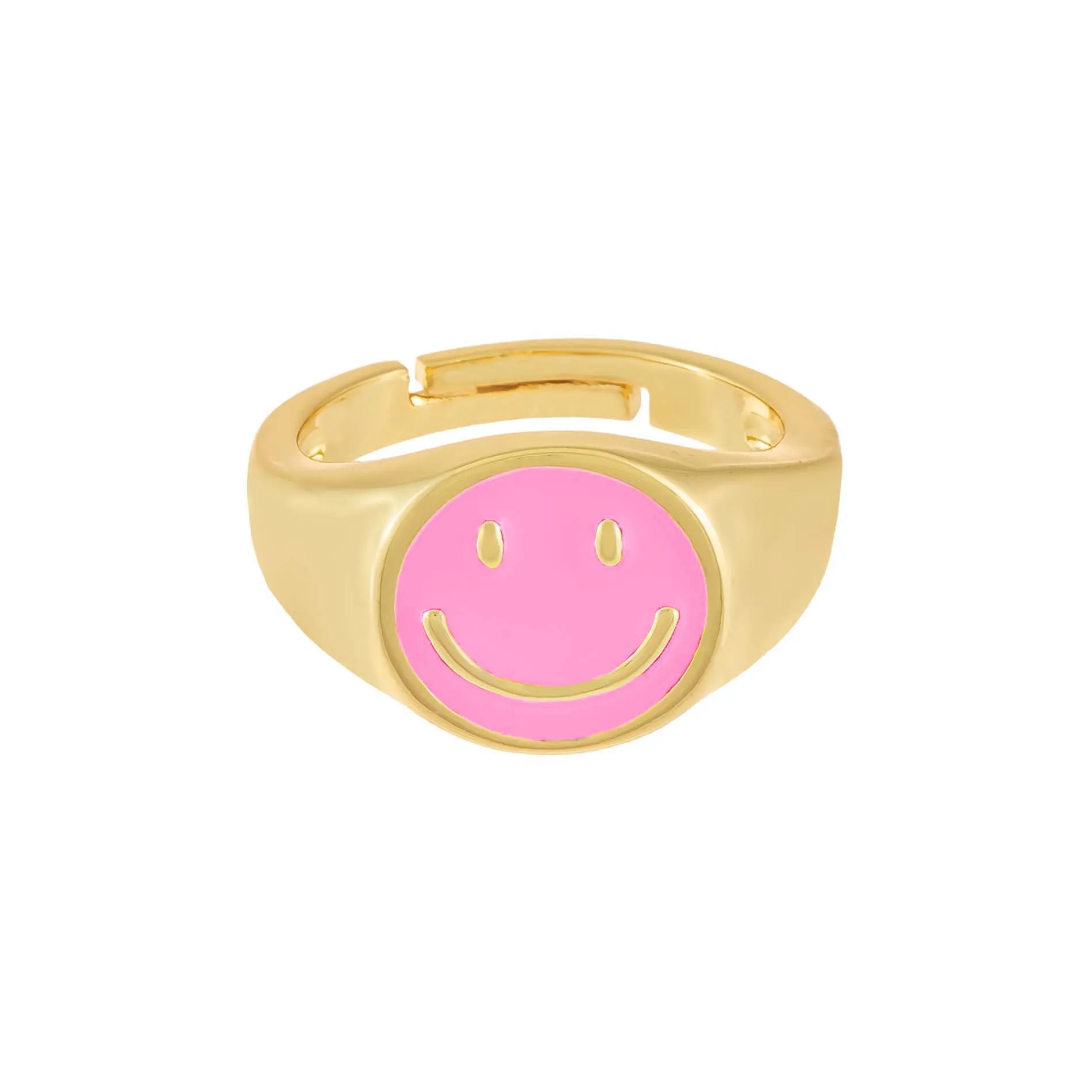 Neon Enamel Smiley Face Adjustable Ring